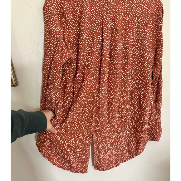 Keren Hart M orange soft rayon top long sleeve polka dot comfortable blouse - Picture 3 of 6